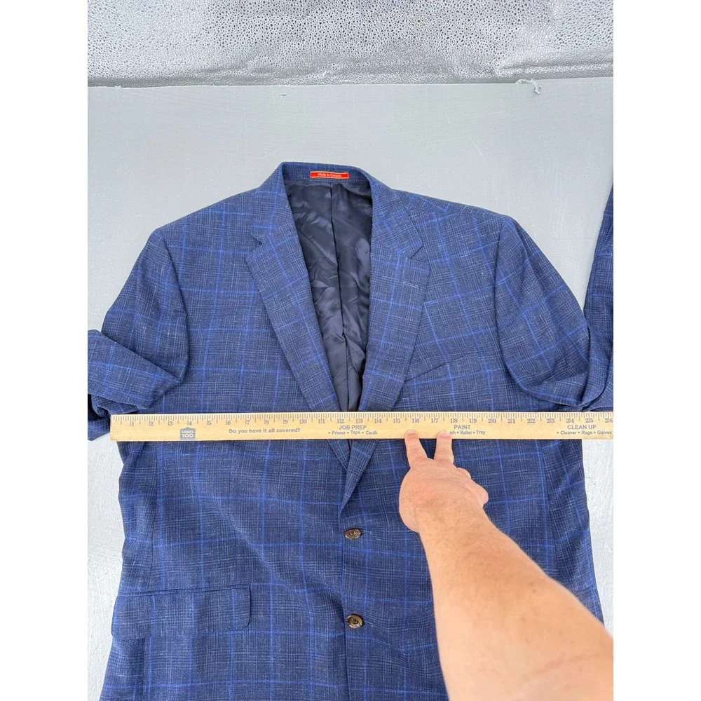 Cremieux Collection Loro Piana Blue Plaid Wool Silk Linen Blazer Sport Coat 48L